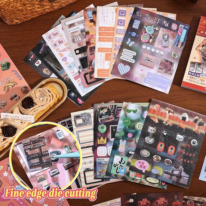 2PCS Girl's Japanese Retro Sticker Book, Food and Daily Life Theme - 500+ Cute Old Showa Style Foodie Stickers, for DIY Scrapbooking Journaling Handbook Decoration