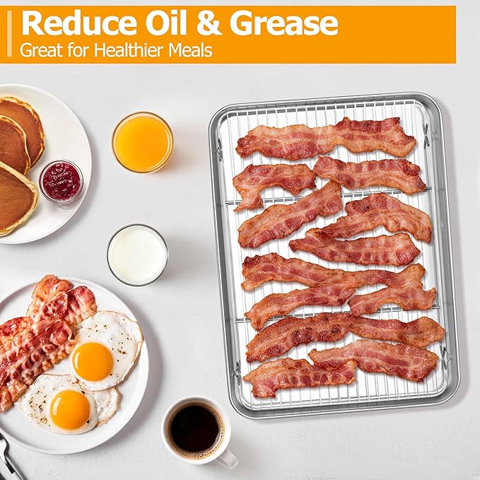 Homikit Baking Sheet with Rack Set (2 Pans+2 Racks), 18x13 Inches Stainless Steel Half Cookie Sheets with Cooling Racks Non Toxic, Large Bacon Crisp Trays for Oven Baking Cooking, Dishwasher Safe