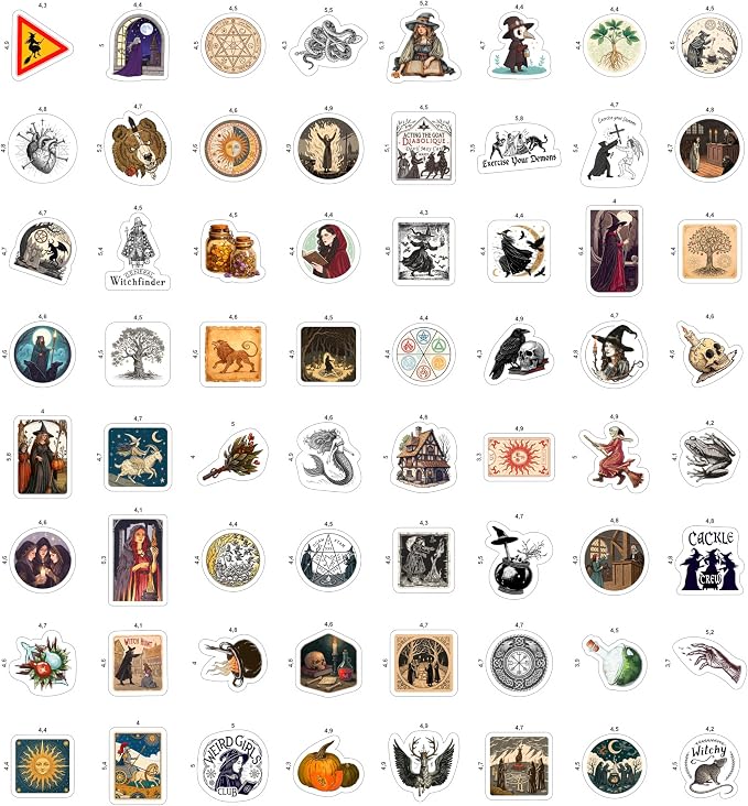 100Pcs Medieval Witch Stickers, Witchy Decals for Water Bottles - Goblincore, Magical, Dark Fantasy & Occult Stickers - Witch Party Decorations & Favors, Witchy Stuff & Gifts