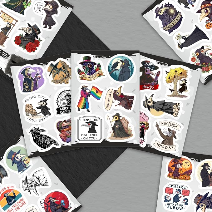100Pcs Plague Doctor Stickers for Water Bottle, Laptop - Plaque Doctor Decoration & Party Supplies - Spooky Stickers - Gift for Women & Men
