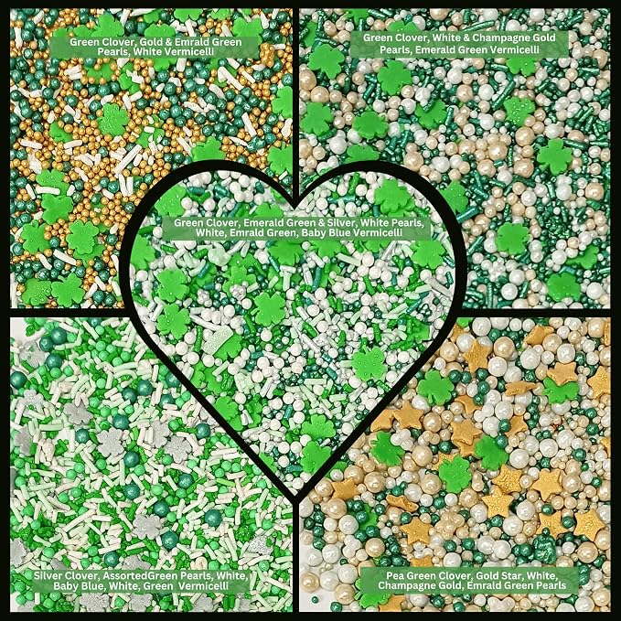 Confect Edible Sprinkles Mix Pack of 5 | Green, Gold, Silver & White Clover Leaf Sprinkles for Baking – Cake, Cupcake & Cookie Decorations for St. Patrick’s Day, Birthday & Party Treats | Vegan, Gluten-Free, Nut-Free, Soy-Free, Dairy-Free, Palm Oil-Fre...