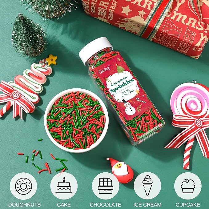 Christmas Sprinkles for Cake Decorating, Red & Green Jimmies Sprinkles Perfect for Halloween Dessert Party 4.23 Ounce