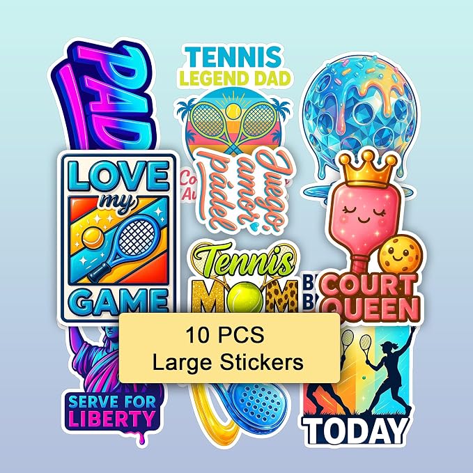 100 PCS Pickleball Tennis Padel Stickers Pack, Racket Sports Decor | Waterproof Vinyl Sports Decals for Laptop Water Bottle Paddle Scrapbook Bag Journal Gift for Athletes Teens Adults Women