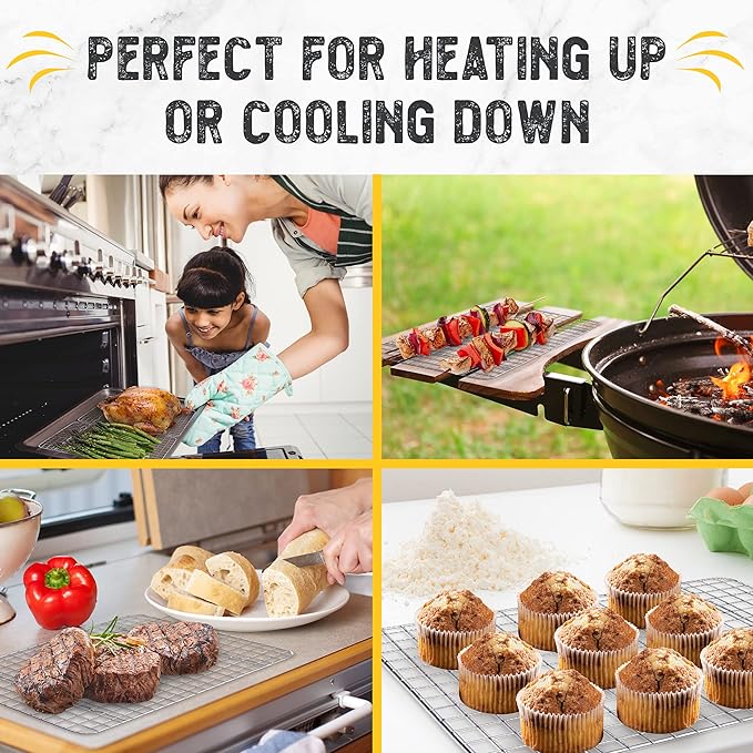 Checkered Chef Cooling Rack for Cooking and Baking - 8” x 11 ¾" Set of 2 Stainless Steel, Oven Safe Grid Wire Cookie Cooling Racks | Stainless Steel, Oven Safe, Grid Wire Design