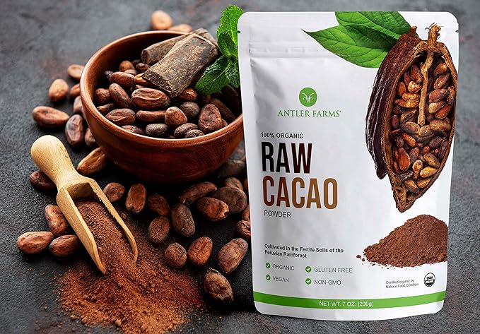 Antler Farms - 100% Pure Organic Raw Cacao Powder, 40 servings, 200g - Vegan, Gluten Free, Cultivated Naturally in Amazon Rainforest, Certified USDA Organic (Pack of 2)