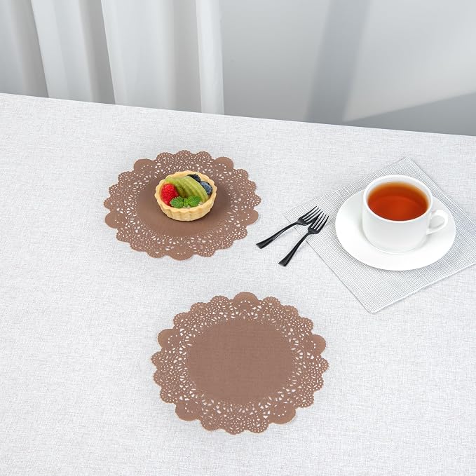 Restaurantware-Pastry Tek 8 x 8 Inch Paper Lace Doilies, 4000 Round Disposable Table Doilies - Elegant Lace Finish, Long Lasting, Brown Paper Lace Doilies, for Pastries, Cupcakes, Desserts