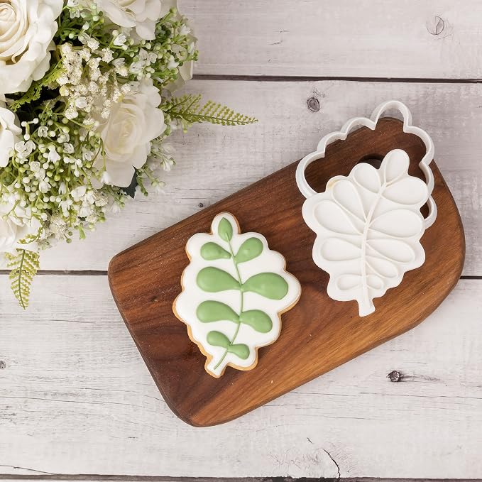 Leaf Cookie Cutter Wedding with Plunger Stamps Holiday PLA Cake Shapes Baking Molds Gifts for Kids Decorative Party 4" Kitchen Cake Supplies
