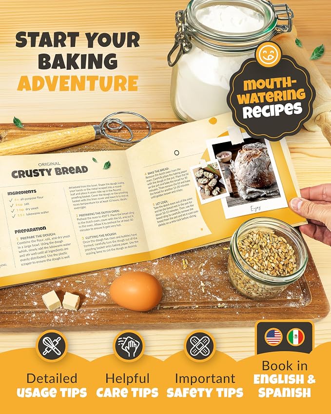 CRUSTLOVE Loaf Pan for Bread Baking - incl. Sourdough Bread-Baking Supplies like Banneton Bread-Proofing Basket - 2QT Enameled Oval Cast Iron Dutch Oven, Bread-Oven, Sour Dough Bread-Banking-Pan Tools