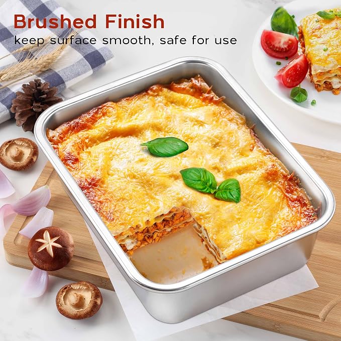 Onader 12¾ x 10 Inch Deep Lasagna Baking Pans Set of 2, Stainless Steel Rectangle Cake Pan, Dishwasher Safe