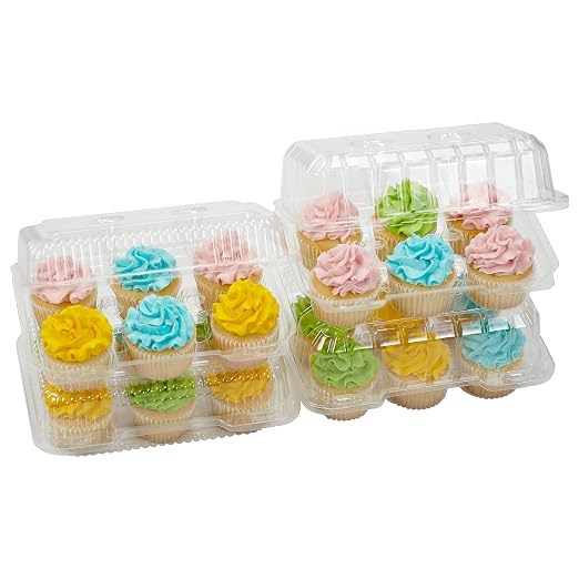Decony Cupcake Boxes 6 Count [ MADE IN USA ]- Clear Plastic Cupcake Containers with 4" High Dome Lid- Durable Cupcake Holders- Each Cup Cake Box Holds 6 Cupcakes- 12 Pack