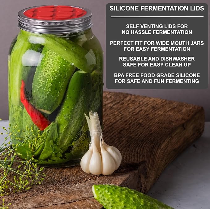 Fermentation Kit with Mason Jar – Fermentation Lids & Glass Weight, Burping Lids for Mason Jars, Easy Vegetable Fermenting Jar Starter Set for Pickles & Sauerkraut