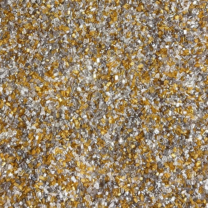 Fancy Sprinkles Filthy Rich Fancy Sugar | Gold & Silver Pearlescent Sugar Crystals with Edible Glitter Stars | Cocktail Rimming & Dessert Decorating | 1 Pack (4.6 oz)