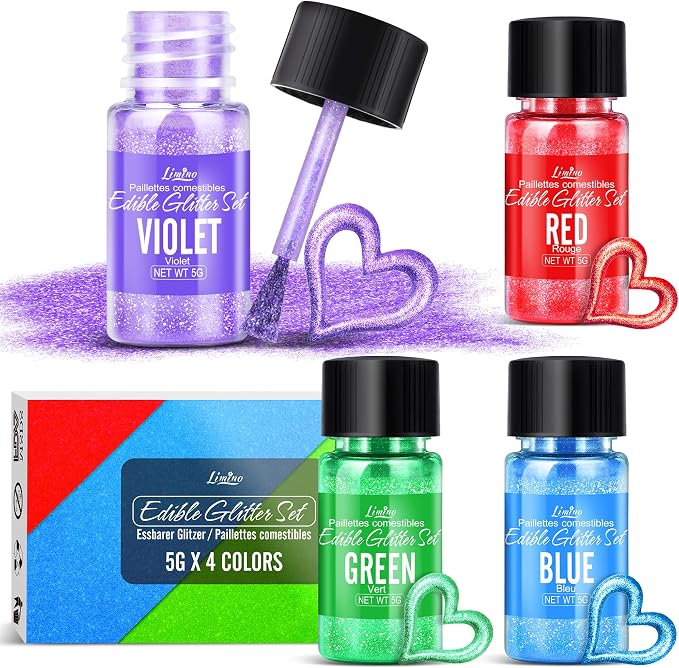 Edible Glitter Set - 4 Colors Edible Luster Dust Multicolor Food Grade Coloring Glitter for Drinks, Baking, Cake Decorating - Edible Dust Powder Shimmer Sprinkle Powder for Icing, Wine, Chocolate, Candy