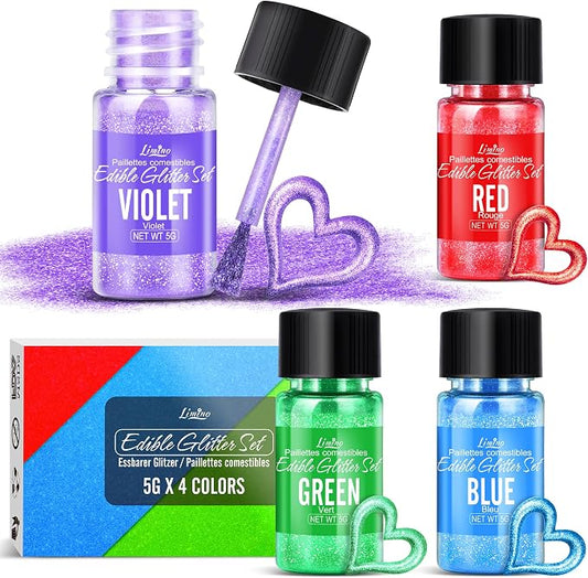Edible Glitter Set - 4 Colors Edible Luster Dust Multicolor Food Grade Coloring Glitter for Drinks, Baking, Cake Decorating - Edible Dust Powder Shimmer Sprinkle Powder for Icing, Wine, Chocolate, Candy
