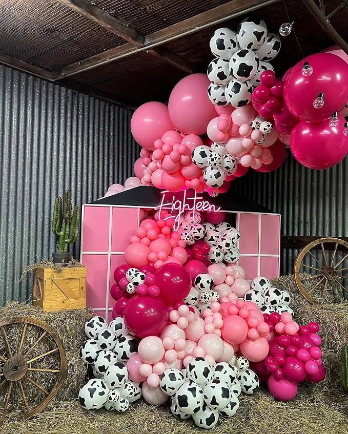 Disco Cowgirl Party Decorations 181Pcs Hot Pink Silver Cowgirl Balloon Arch Garland Kit for Anniversary, Bachelorette,Cow Girl Birthday, Farm, Western, Cowboy Theme Party Decoration