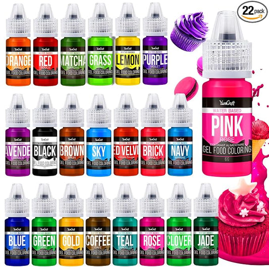 Food Coloring Gel Set - 22Vibrant Color Gel Food Coloring for Cake Decorating, Baking, Easter Egg, Icing - Tasteless Food Color Dye for Fondant, Cooking, Airbrush - 0.2 Fl. oz (6 ml)/Bottles