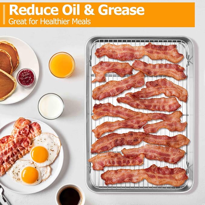 Homikit Baking Sheet with Rack (1 Pan + 1 Rack), 20" x 14" Stainless Steel Large Cookie Sheets for Baking, Big Bacon Baking Tray with Cooling Rack for Roasting Cooking, Nonstick & Dishwasher Safe