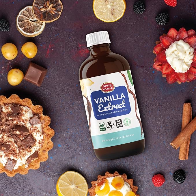 Spicy World Pure Vanilla Extract 16oz - 100% Real Vanilla Extract - For Cooking, Drinks & Desserts - 100% Vegan, Sugar Free & Kosher - Non-GMO & Gluten-Free - Glass Bottle (16 Ounce Bottle)