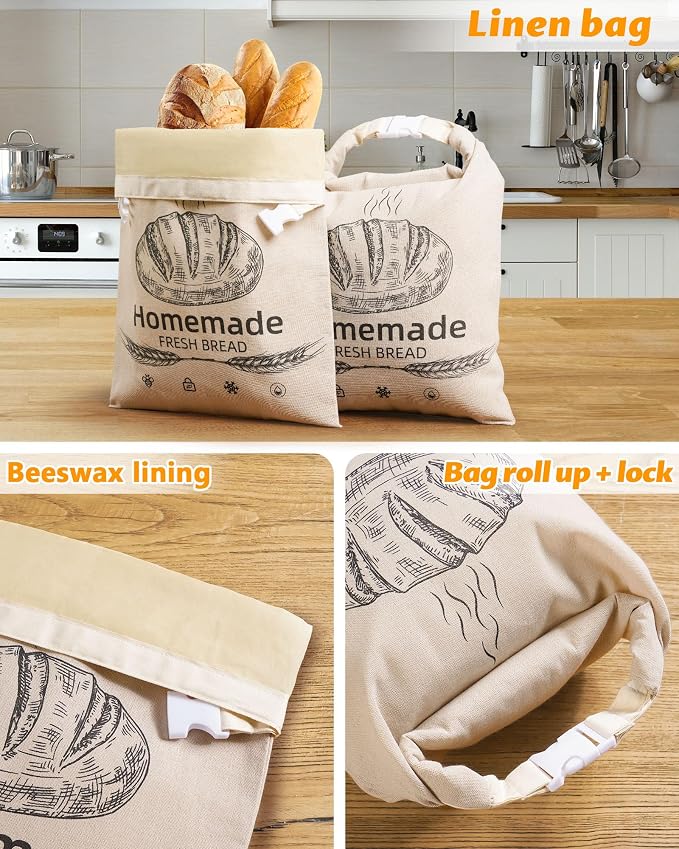 1 Pack Beeswax Bread Bags for Sourdough,Reusable Organic Linen Beeswax Bread Bag for Homemade Sourdough 17 x 12.6 Inches Food Storage Cloth Bag – Freezer-Friendly & Freshness Preservation