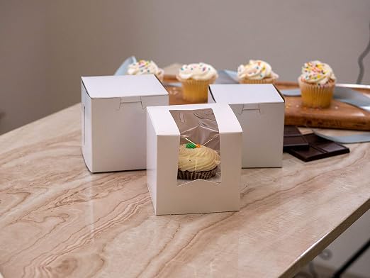 SCT White Window Bakery Box (200 Pack) 9x9x2.5, Auto Pop-up Bakery Carrier for Pies, Donuts, Pastries, White with Clear Lid, 24133