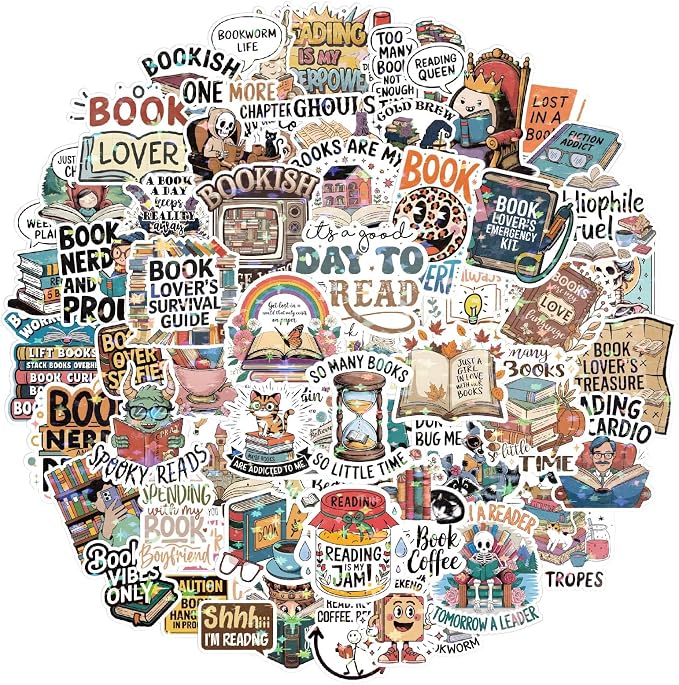 300+ PCS Book Stickers Pack for Kindle Water Bottle Laptop - Waterproof Vinyl Scrapbook Journaling Supplies Cute Bookish Stickers Gift Book Lovers Booktok Accessories (Book Stickers)