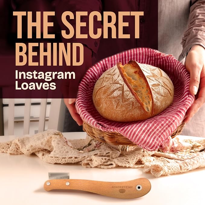 Superbaking Bread Lame - Sourdough Scoring Tool with 5 Extra Blades - Baking Supplies for Home Bakers - Sourdough Razor Scorer - Bread Making Tools - Gift for Bakers - Premium Ergonomic Wooden Handle