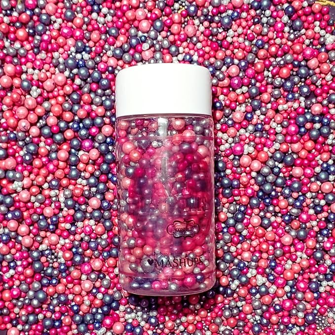 Confect Love Disco Balls Sprinkle Mix, Pink Coral Gray Pearl Candy Decorations Cake & Cupcake Decorations 4.2 Oz