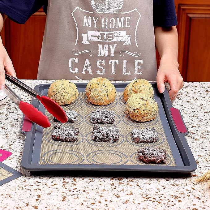 GUANCI Silicone Baking Mat Set of 4, 2 Medium 16.5"x11.6", 1 Small 11.8"x8.4", 1 Piece 9" Round, All Mats 0.7mm Thick, Food Grade Non-Stick Reusable Baking Mats for Pizza, Bread, Pastry, Macarons