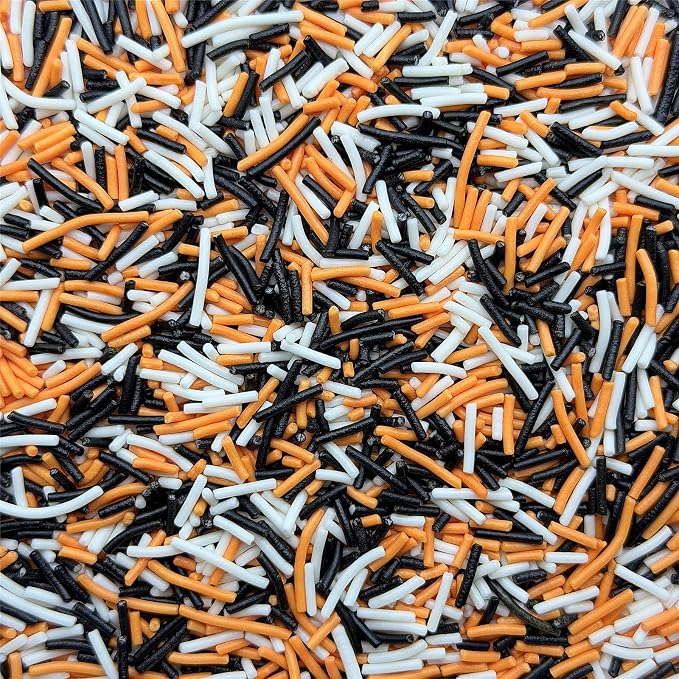 CandiJumpin Black White and Orange Jimmy Sprinkles, Halloween Sprinkles for Cake Decorating Edible Cake Jimmies Edible Crunchy Jimmies Ice Cream Toppings, Baby Shower Party Halloween Christmas Supplies 3 OZ