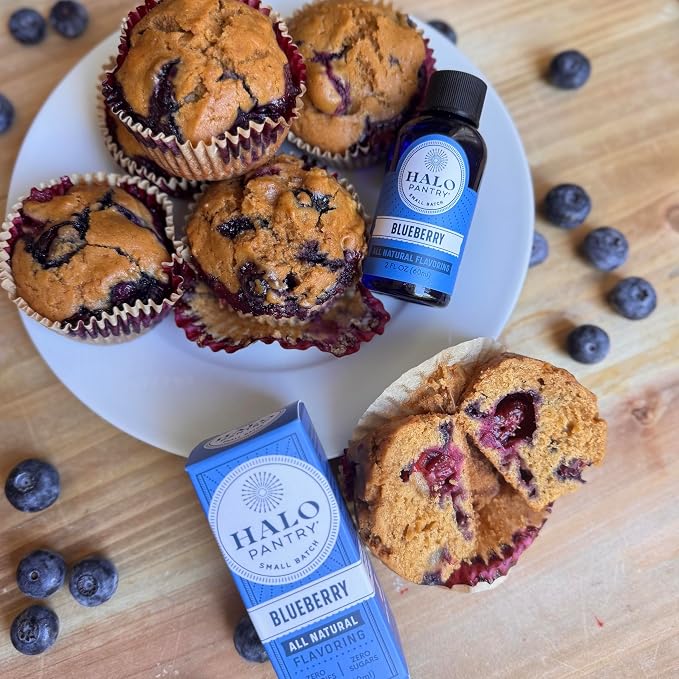 Natural BLUEBERRY Flavoring Extract by HALO PANTRY (2oz bottle) | Water-Soluble, Dye-Free/Colorless, Gluten-Free, Dairy Free, Zero Sugars, NO Sweeteners, NO Calories | Perfect for customizing ANY baking, candy, dessert or drink recipes