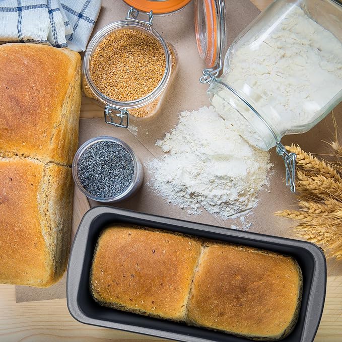 Patelai 4 Pack Small Loaf Pans for Baking Bread Non Stick Bread Pan Rectangle Baking Tray Toast Mold(Black,10 x 5.12 Inch)
