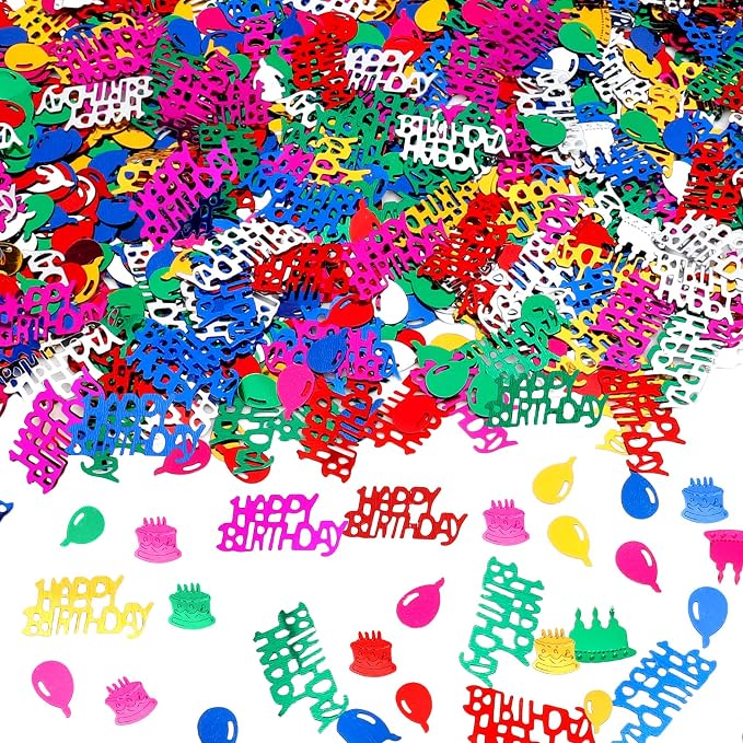 Birthday Confetti, Happy Birthday Party Glitter Table Confetti, 60g Multicolor Metallic Foil Cake Balloon Confettis Sprinkles Table Centerpiece DIY Arts and Crafting for Baby Shower Party Decorations
