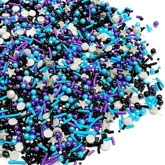 Edible Black Blue and Purple Silver Pearl Sprinkles 130g/4.5oz Black Series Sprinkles Candy Mix Jimmies for Cake Decorating Baking Ice Cream Cupcakes Wedding Party Valentines Christmas Supplies