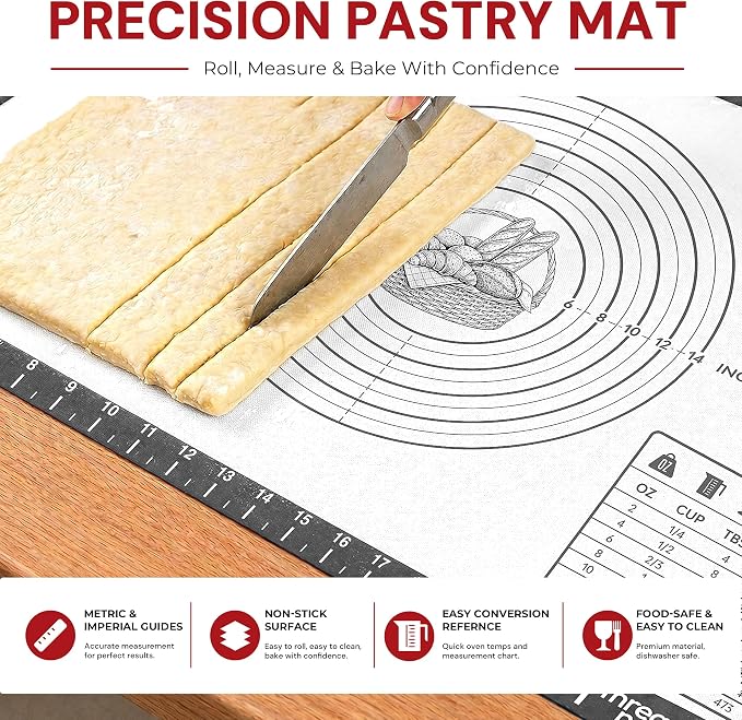 XL Silicone Pastry Mat for Baking, Extra Large 28x20 in, Non-Stick & Non-Slip Dough Mat for Rolling Out with Measurements, Bread, Pizza, Pie Crust, Cookies, Fondant,Oven Safe, Dishwasher Safe (Grey)