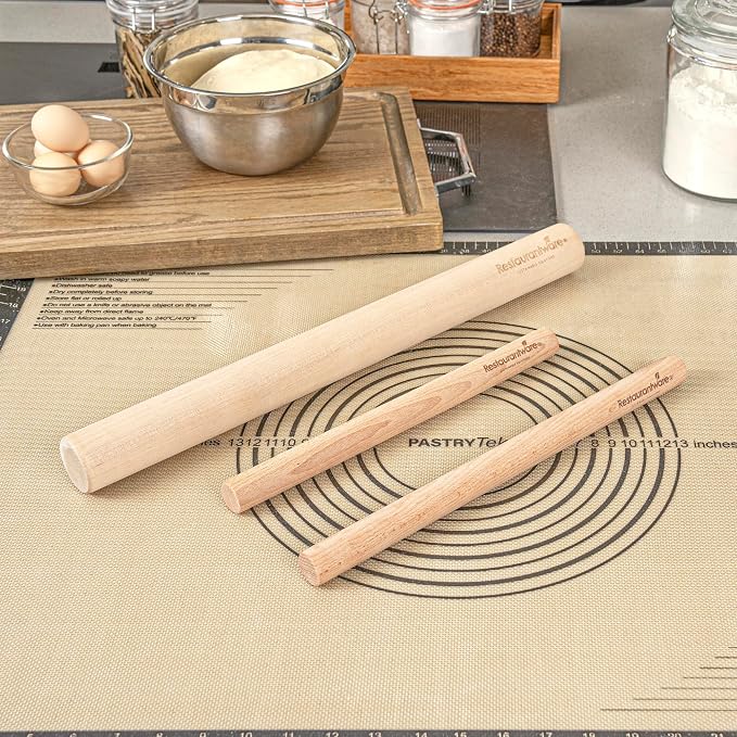 Restaurantware Wood Rolling Pin 10 Count 12 Inches Beech Wood Baking Tool, Dough Roller Handle-Less Pastry Rolling Pin Dowel Design Beige for Professional or Home Bakers