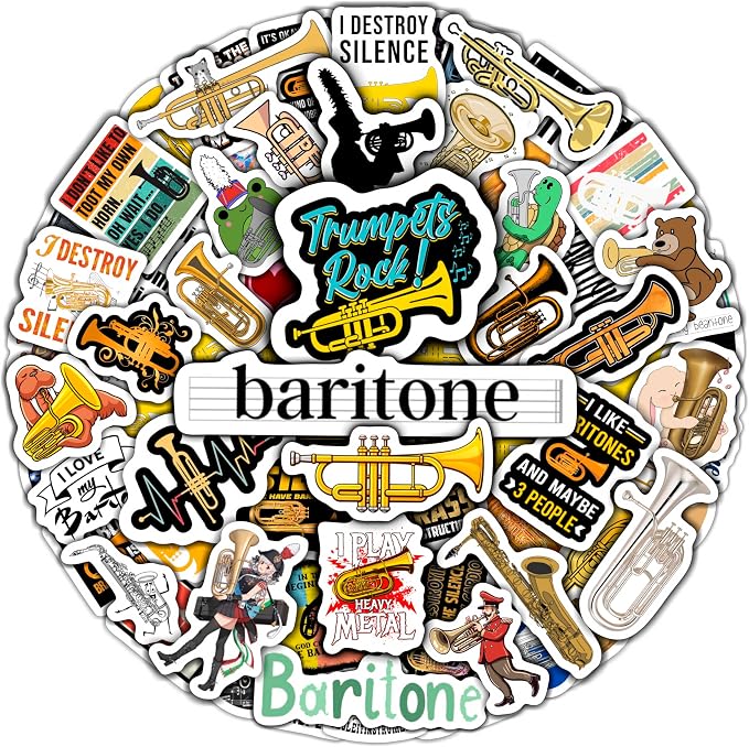 100Pcs Baritone Stickers for Water Bottle and Laptop - Baritone Party Supplies & Decorations, Waterproof Vinyl Decals, Musical Instrument and Band Stickers, Gifts for Women & Men