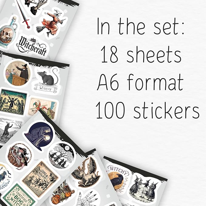 100Pcs Medieval Witch Stickers, Witchy Decals for Water Bottles - Goblincore, Magical, Dark Fantasy & Occult Stickers - Witch Party Decorations & Favors, Witchy Stuff & Gifts