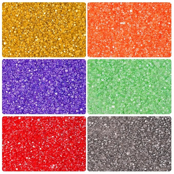 Halloween Sanding Sugar, Sprinkles For Cake Decorating, Cupcake, Cookies, Ice Cream Topper, Edible Sugar Sprinkles Sparkly Sugar Crystals (6 Packs) Gold, Orange, Purple, Green, Red, Grey