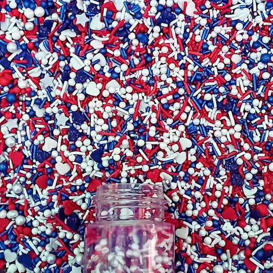 Confect Cake Mate Dessert Sprinkles – Edible Red, White & Navy blue Heart, Star, Pearl & Vermicelli Sprinkles – Toppings for Cake Decorating, Baking, Cupcakes, Cookies & Ice Cream | Vegan, Gluten-Free, Soy-Free, Dairy-Free, Palm Oil-Free- 4.2 Oz