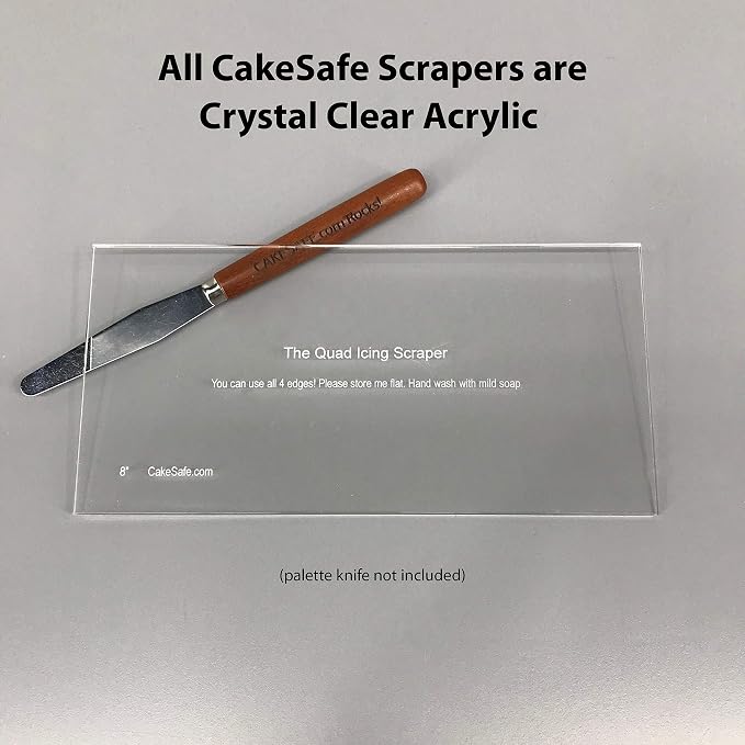 CAKESAFE 12 Inch Clear Quad Acrylic Cake Scraper, Cake Icing Scraper and Butter Cream Smoother