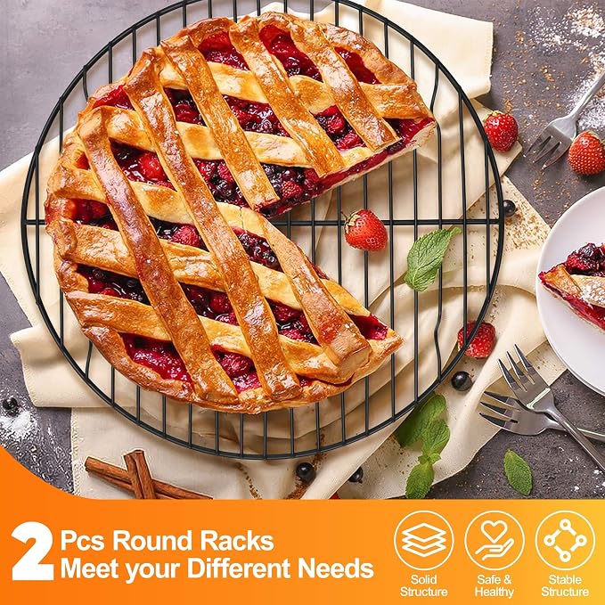 P&P CHEF 10½ Inch Cooking Rack Round, Stainless Steel Round Rack for Cooking Cooling Steaming Baking, Fit Air Fryer Pot Pressure Cooker, 2 Pack -Oven Safe, Black
