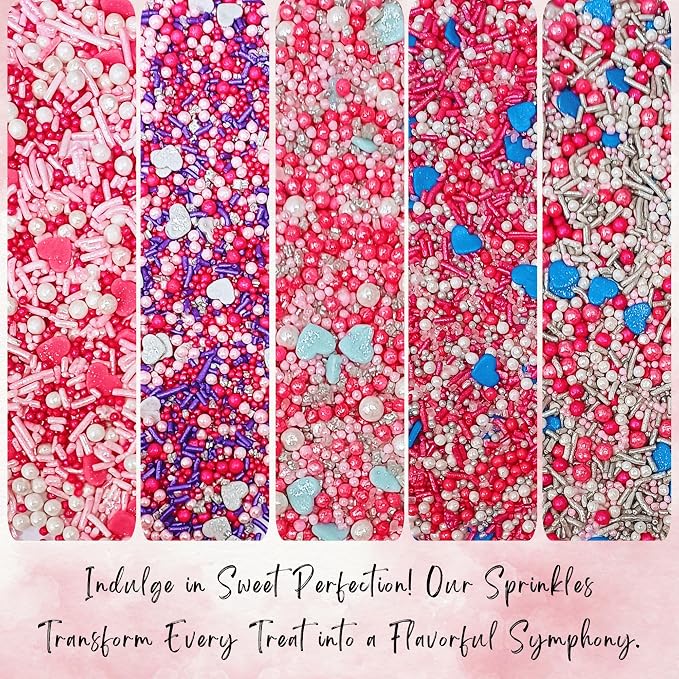 Confect Blue, Pink & White Pearl Heart Sprinkles Mix – Edible Baking Decorations for Cakes, Cupcakes, Cookies – Baby Shower & Frozen Theme Sprinkles with Silver Sparkling Sugar – Pack of 5 - Vegan, Gluten-Free, Nut-Free, Soy-Free, Dairy-Free, Palm Oil-...