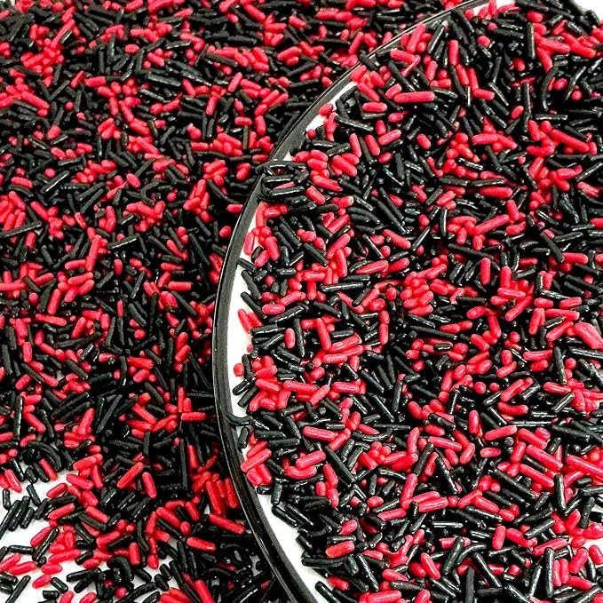 Homipooty Black and Red Soft Jimmies Sprinkles Edible Sprinkles Sugar Candy for Cake Decorating 78g/2.75oz Cookie Cupcake Topper Ice Cream and Dessert Decorating