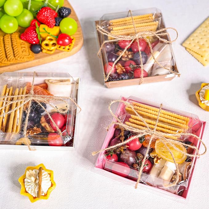 50 Pack Pink Treat Charcuterie Boxes 5.3x4.9x2.5in for Favor Tables | Good for strawberries, cookies, sweets or decorated treats that need a neat reveal.