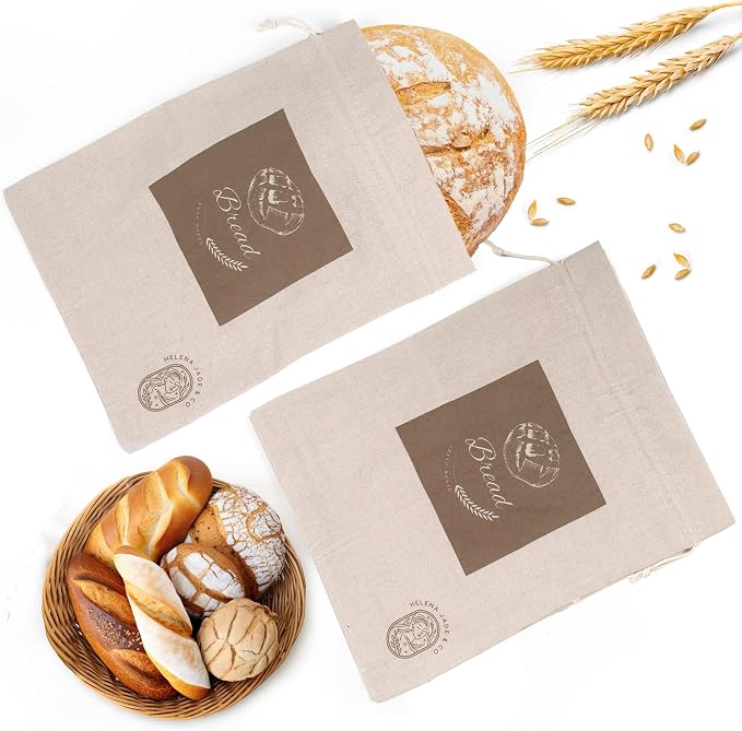 Linen Bread Bags for Homemade Bread (2 Pack, XL) – Easy to Clean Large Reusable Cloth Bags for Sourdough, Sandwich & Loaf Storage, BPA-Free Linen Bag with String Closure For Fresh Breads Storage