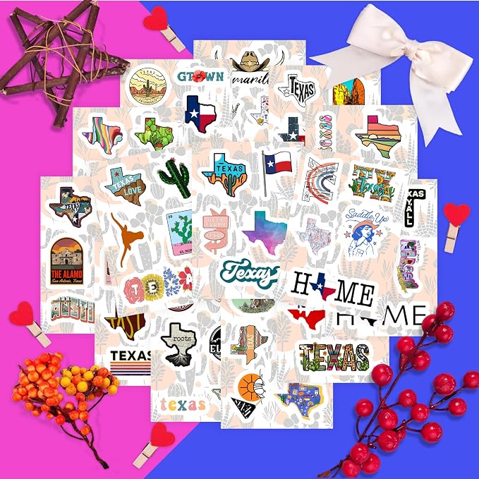 100Pcs Texas Stickers for Water Bottle and Laptop - Texas Party Supplies & Decorations, Austin and Houston Stickers Waterproof Vinyl Decals, Gifts for Women & Men