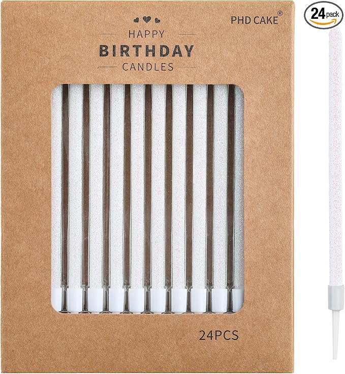 PHD CAKE Iridescent White Long Thin Metallic Birthday Candles, Cake Candles, Birthday Parties, Wedding Decorations, Party Candles