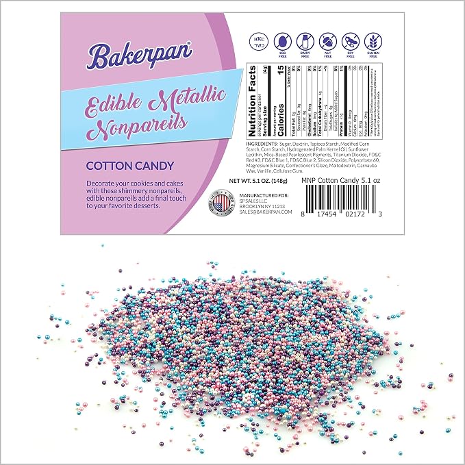 Bakerpan Edible Pastel Nonpareils Sprinkles - 5.1 oz Summer Sprinkles for Cake Decorating, Cupcakes, Cookies, Birthdays & Weddings | Kosher, Gluten-Free, Made in USA