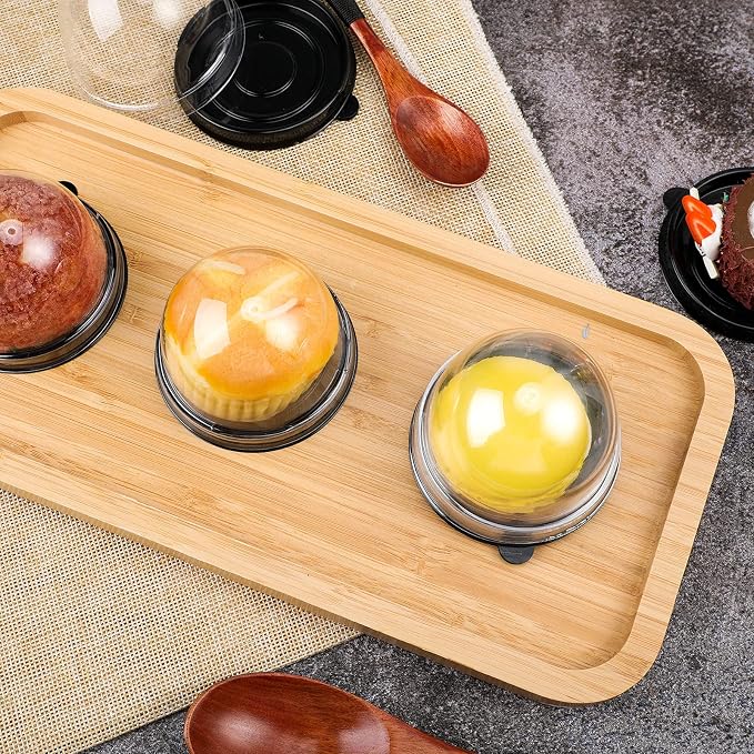 Patelai 150 Pcs Clear Plastic Mini Cupcake Container, Mini Cupcake Box Muffin Dome Muffin Single Container Box for Wedding Birthday Cheese Pastry Dessert Cake (Black)