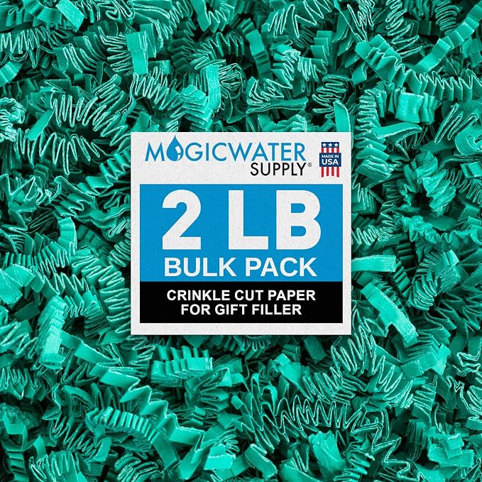 MagicWater Crinkle Cut Paper for Gift Baskets - 2LB - Teal - Perfect for Shredded Paper Filler, Basket Filler, Gift Boxes, Bridesmaid Gifts, Christmas Stuffers & More – Ideal for All Occasions